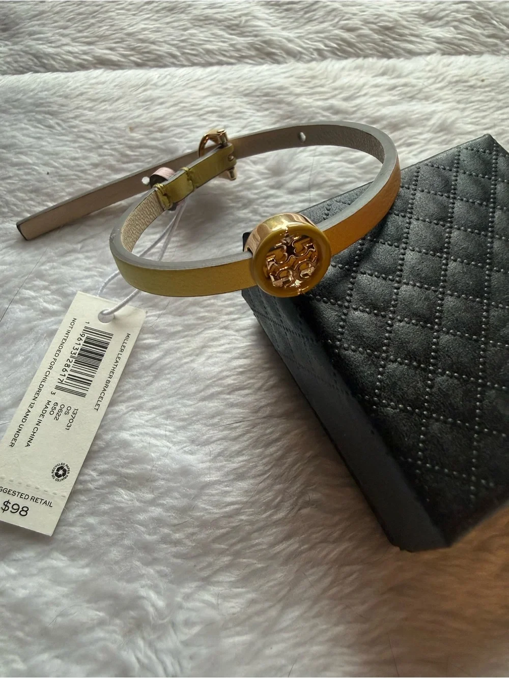 Tory Burch Degrade Yellow Pink Logo Leather Bracelet